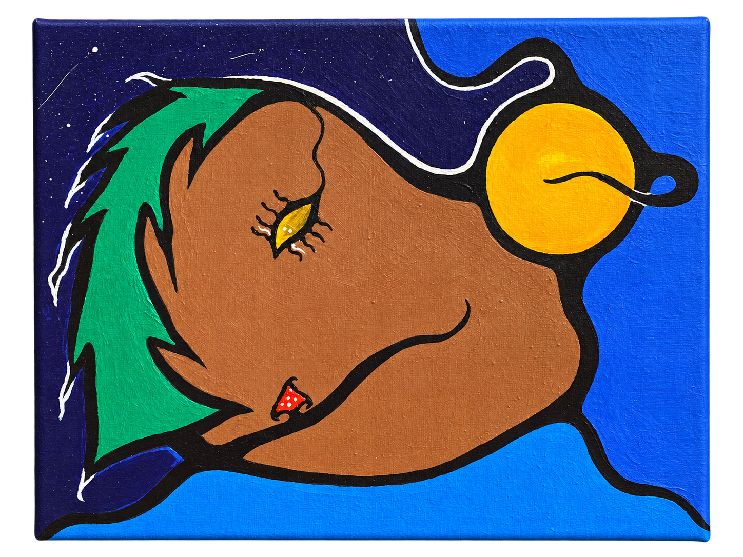 Shkagimikwe Kissing the Sky by T Buzwah. Acrylic on Canvas.