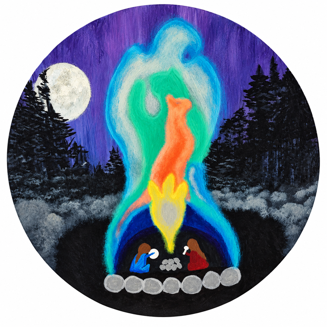 Ceremonial Life by T Buzwah. Acrylic on Wood.